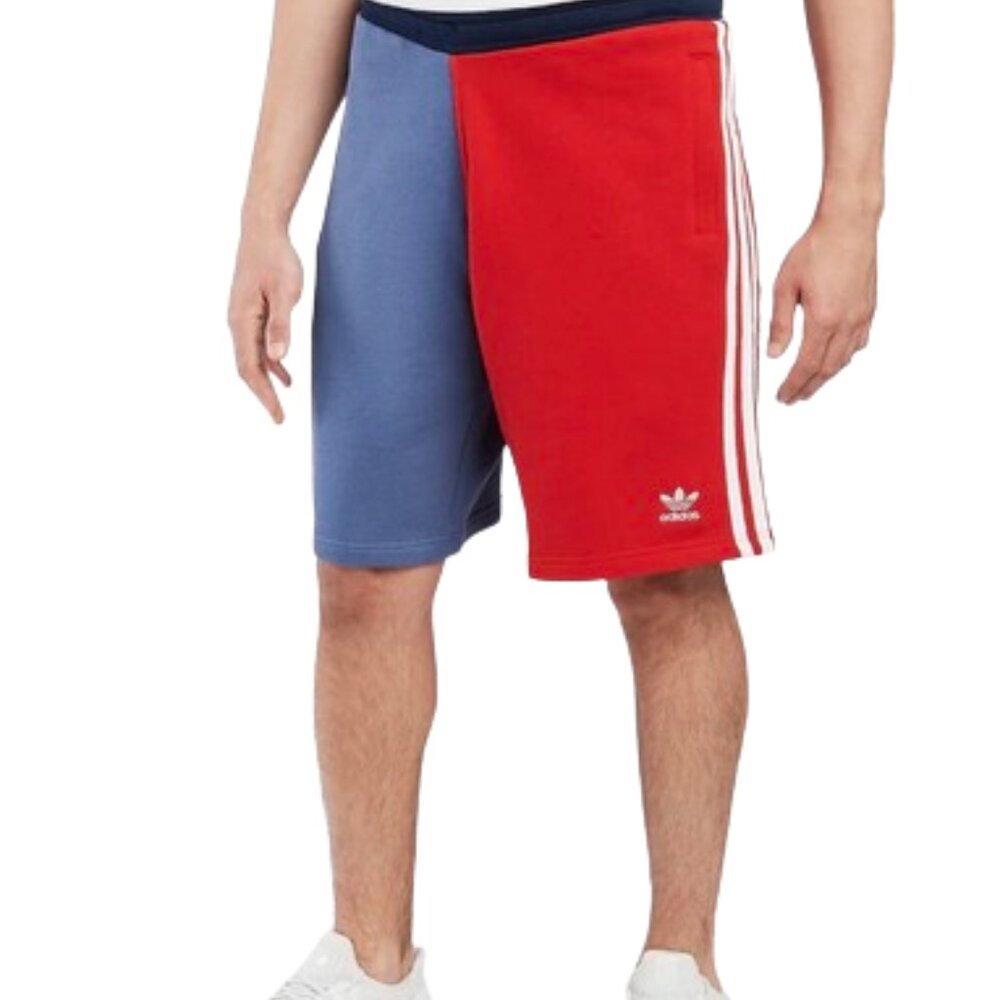 Adidas 10" Men's Athletic Shorts, NWOT Red/Blue Colorblock Trefoil Pockets, sz S